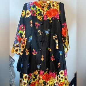 Song Dai Floral Long Coat Belted Size L